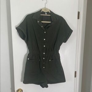 Dark Green Button-Up Romper